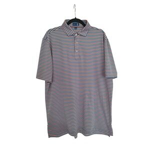 Stitch Golf Mens Large Pink Blue Striped Short Sleeve Performance Polo Shirt